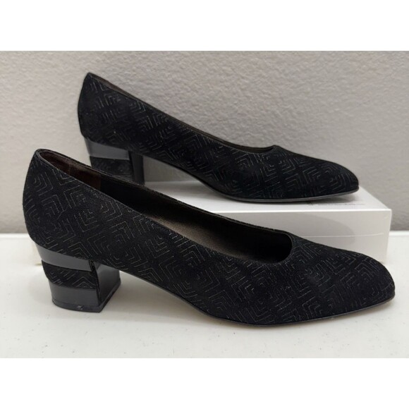 Salvatore Ferragamo Shoes - Salvatore Ferragamo Pumps Low Heel Size 9 AA Black Suede Shoes